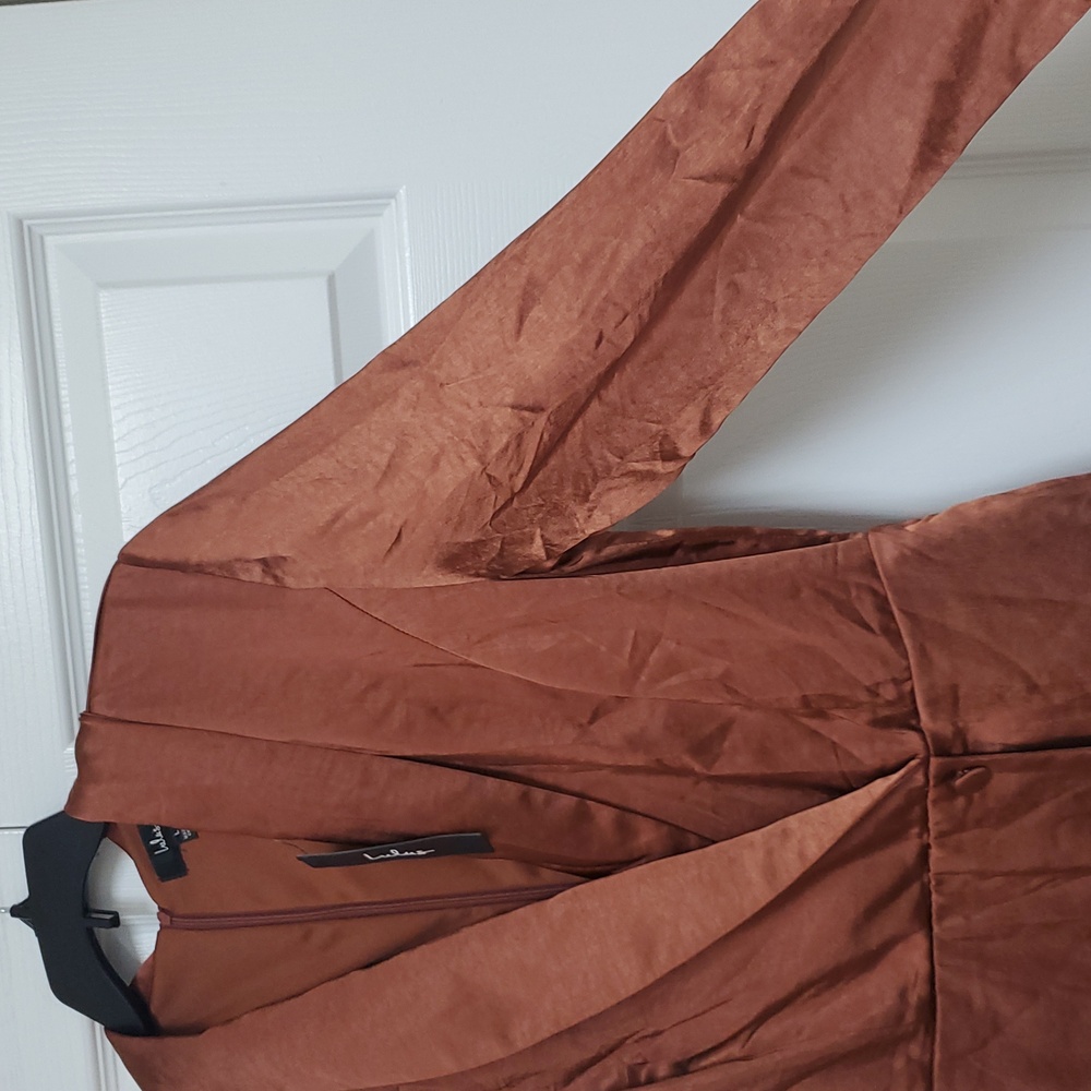 Lulus Satin Skort Romper/Bronze - Picture 7 of 16